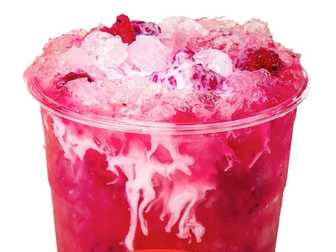 Swig Menu 50 Dragon Dew, a zesty drink with a tropical fruit scent. 220 calories, 55 carbs, and 0 fats