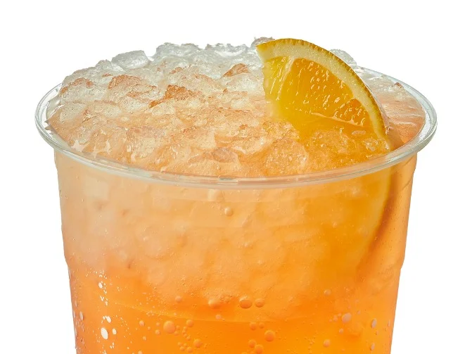 Swig Menu 32 Jolly Elf, tangy and tropical pink-red drink. 180 calories, 140 carbs, and 4 fats